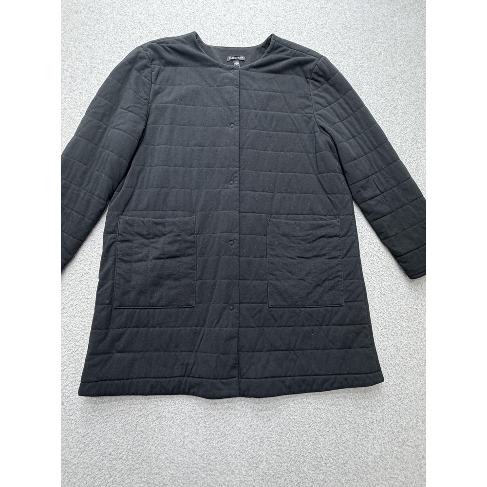 Eileen Fisher Coat Womens Petite Small Black Quilted Organic Cotton Pockets - Picture 5 of 16